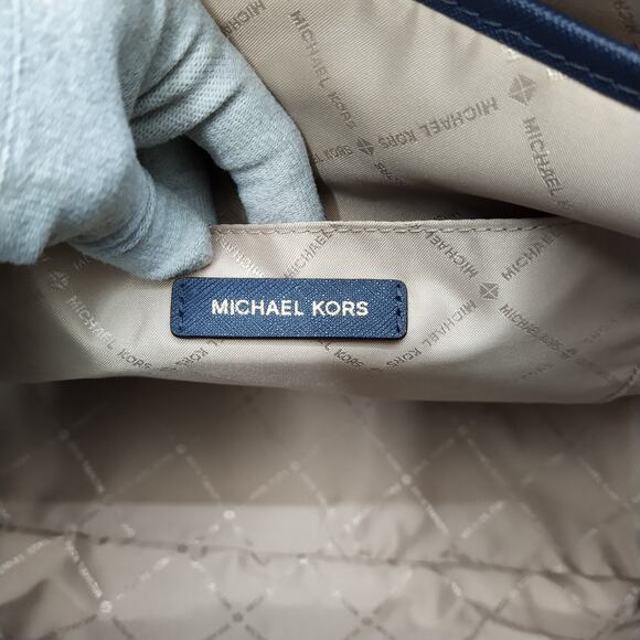 Michael Kors Navy Blue Leather Double Handles Zipper Closure Tote Shoulder Bag - Picture 12 of 16